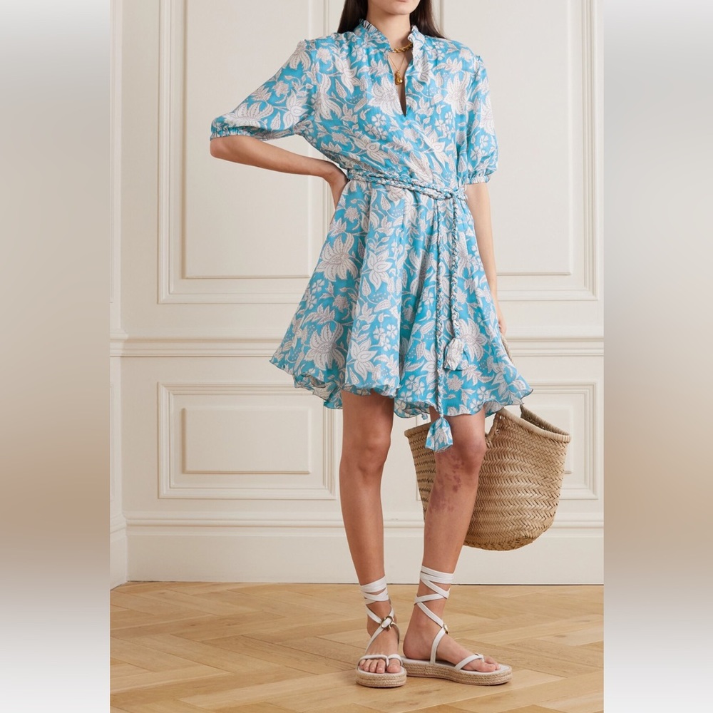 Hannah Artwear Gaia Belted Ruffle Floral Print Silk Dress